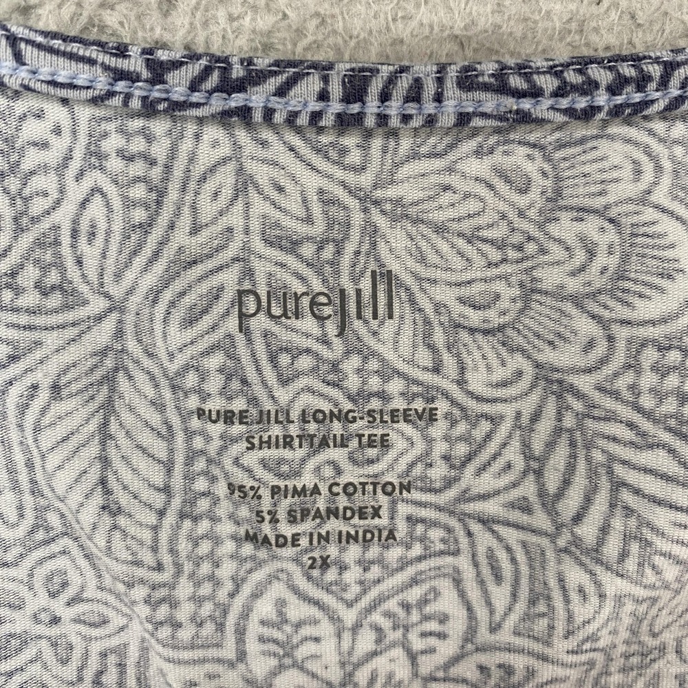 Pure Jill T-Shirt Womens 2X Blue Floral Pima Cotton Long Sleeve Shirttail Tee - Picture 6 of 12